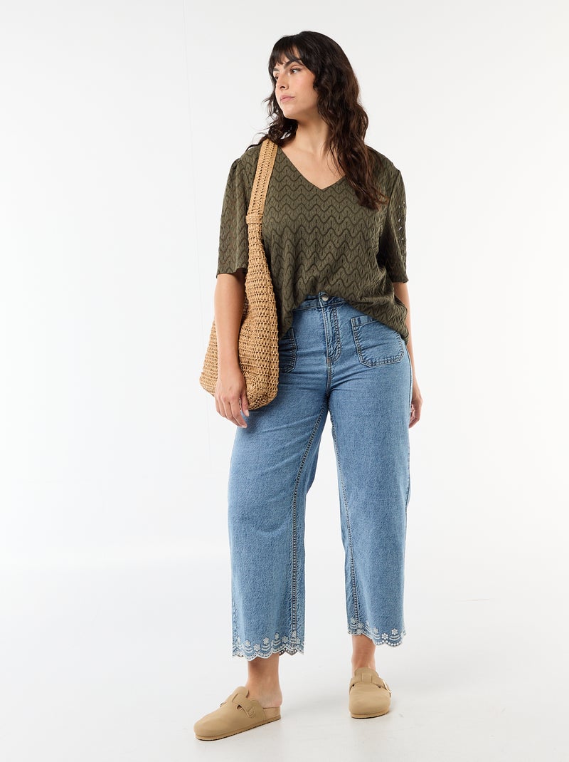 T-shirt in pizzo traforato Kaki - Kiabi