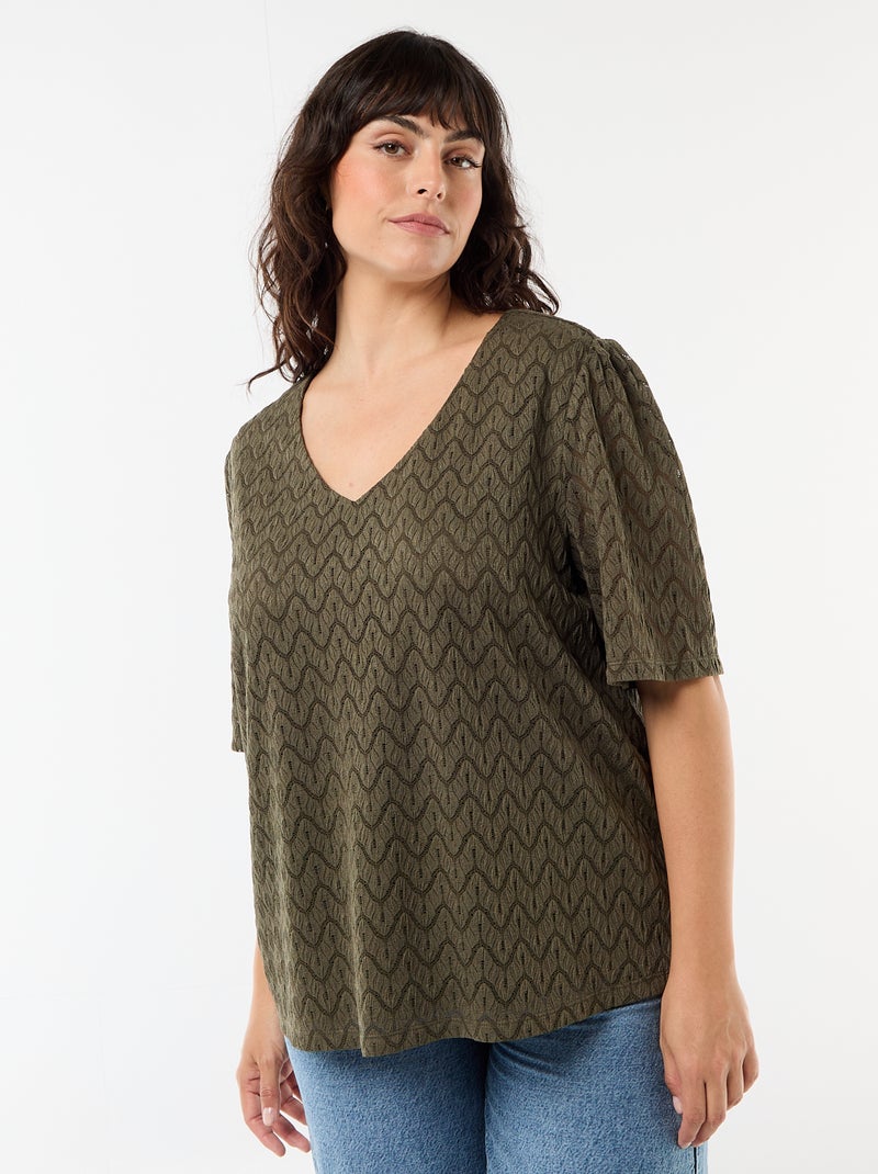 T-shirt in pizzo traforato Kaki - Kiabi