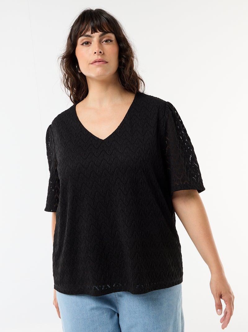 T-shirt in pizzo traforato Nero - Kiabi