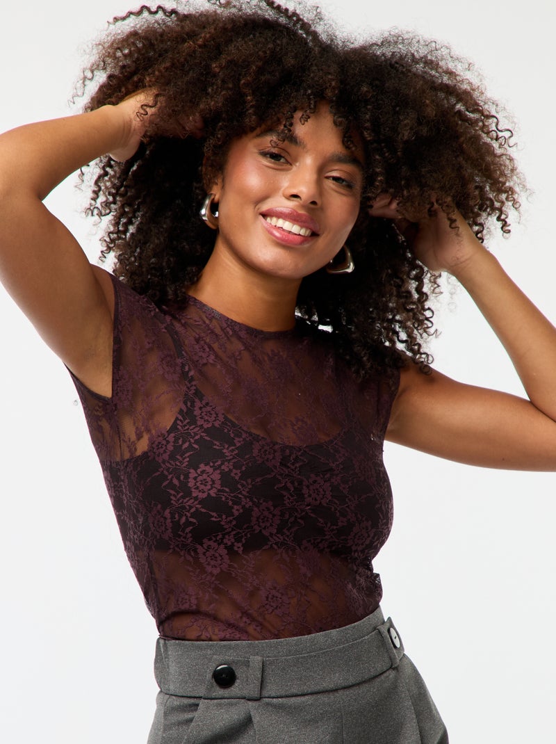 T-shirt in pizzo traforato Rosso - Kiabi
