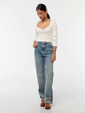 T-shirt in pointelle a maniche lunghe