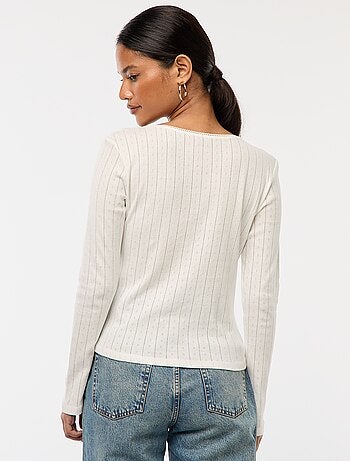 T-shirt in pointelle a maniche lunghe