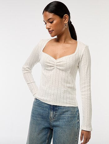 T-shirt in pointelle a maniche lunghe
