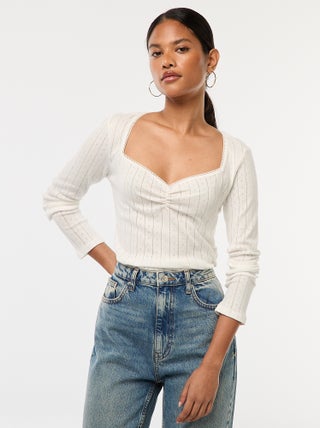 T-shirt in pointelle a maniche lunghe