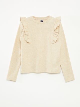 T-shirt in tessuto a coste a maniche lunghe