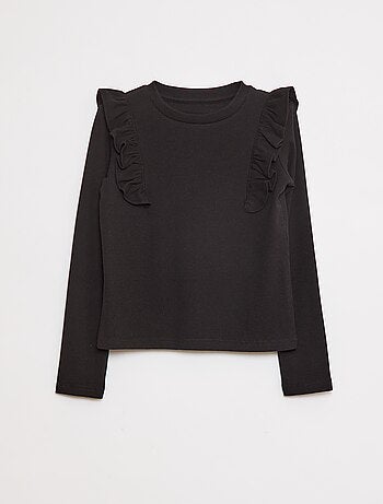 T-shirt in tessuto a coste a maniche lunghe