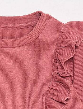T-shirt in tessuto a coste a maniche lunghe