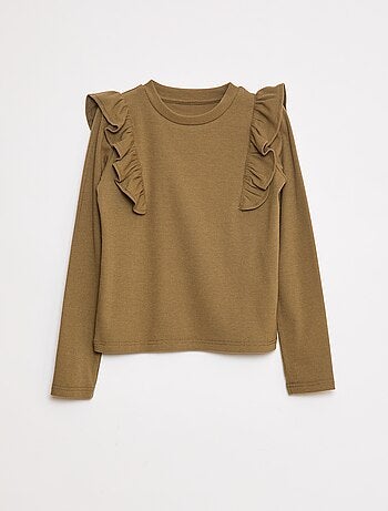 T-shirt in tessuto a coste a maniche lunghe