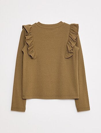 T-shirt in tessuto a coste a maniche lunghe
