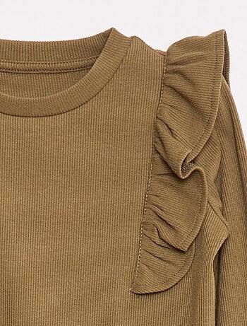 T-shirt in tessuto a coste a maniche lunghe