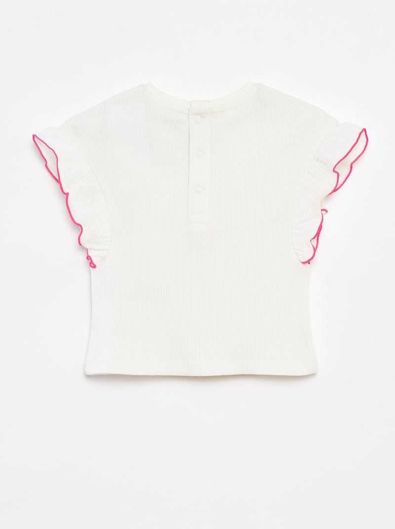 T-shirt in tessuto a coste con maniche con volant BIANCO - Kiabi