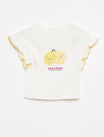 T-shirt in tessuto a coste con maniche con volant