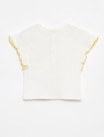 T-shirt in tessuto a coste con maniche con volant