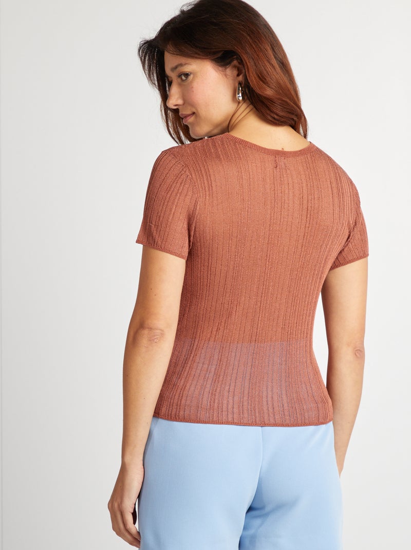 T-shirt in tessuto a coste traforato ROSA - Kiabi