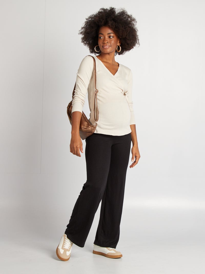 T-shirt in tessuto elasticizzato con scollo incrociato GRIGIO - Kiabi