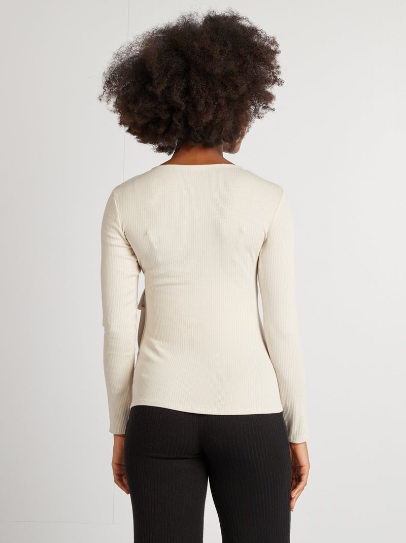 T-shirt in tessuto elasticizzato con scollo incrociato GRIGIO - Kiabi