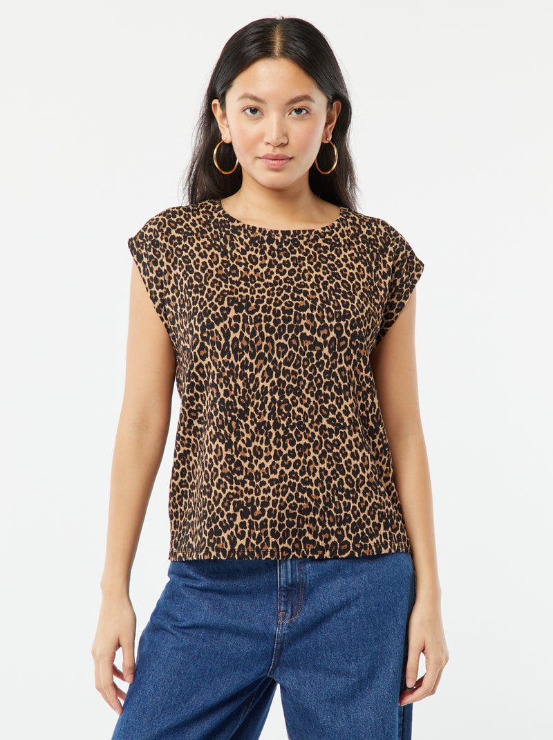T-shirt in tessuto fantasia con maniche a pipistrello BEIGE - Kiabi