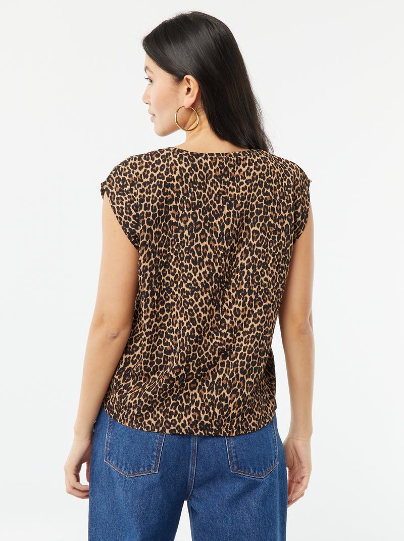 T-shirt in tessuto fantasia con maniche a pipistrello BEIGE - Kiabi