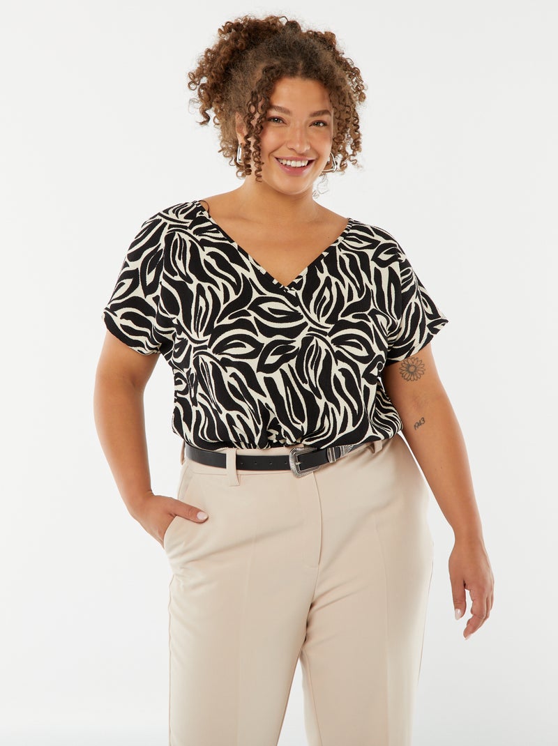 T-shirt in tessuto goffrato a maniche corte con motivo Beige - Kiabi