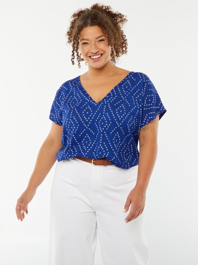 T-shirt in tessuto goffrato a maniche corte con motivo Blu - Kiabi
