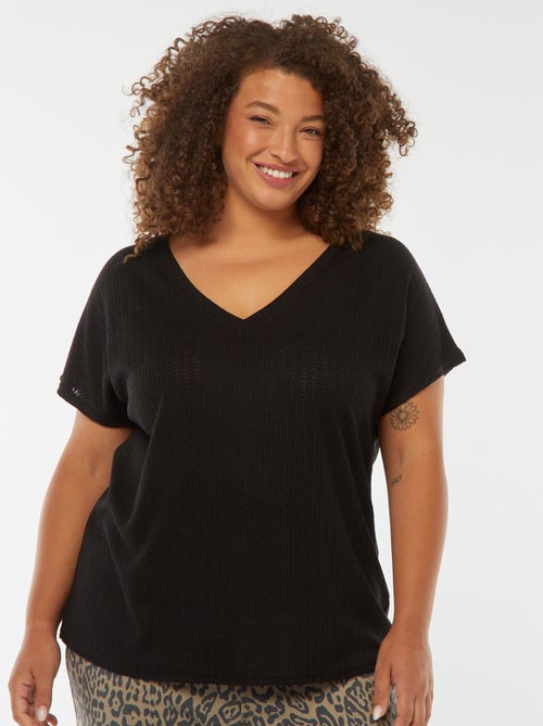 T-shirt in tessuto goffrato e traforato a maniche corte - Kiabi