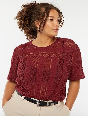 T-shirt in tessuto in pizzo a maniche corte