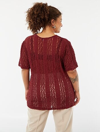T-shirt in tessuto in pizzo a maniche corte