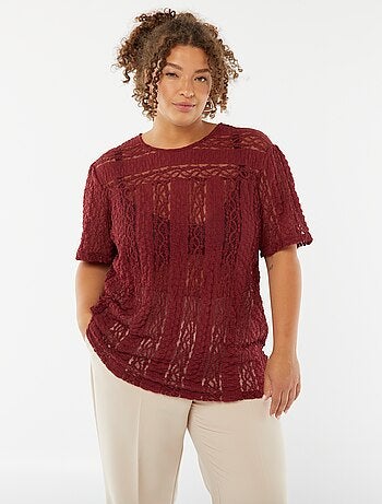 T-shirt in tessuto in pizzo a maniche corte