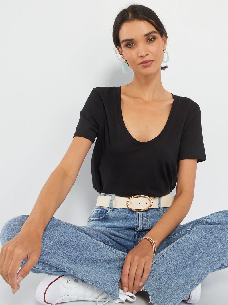 T-shirt in tessuto jersey con scollo tondo Nero - Kiabi