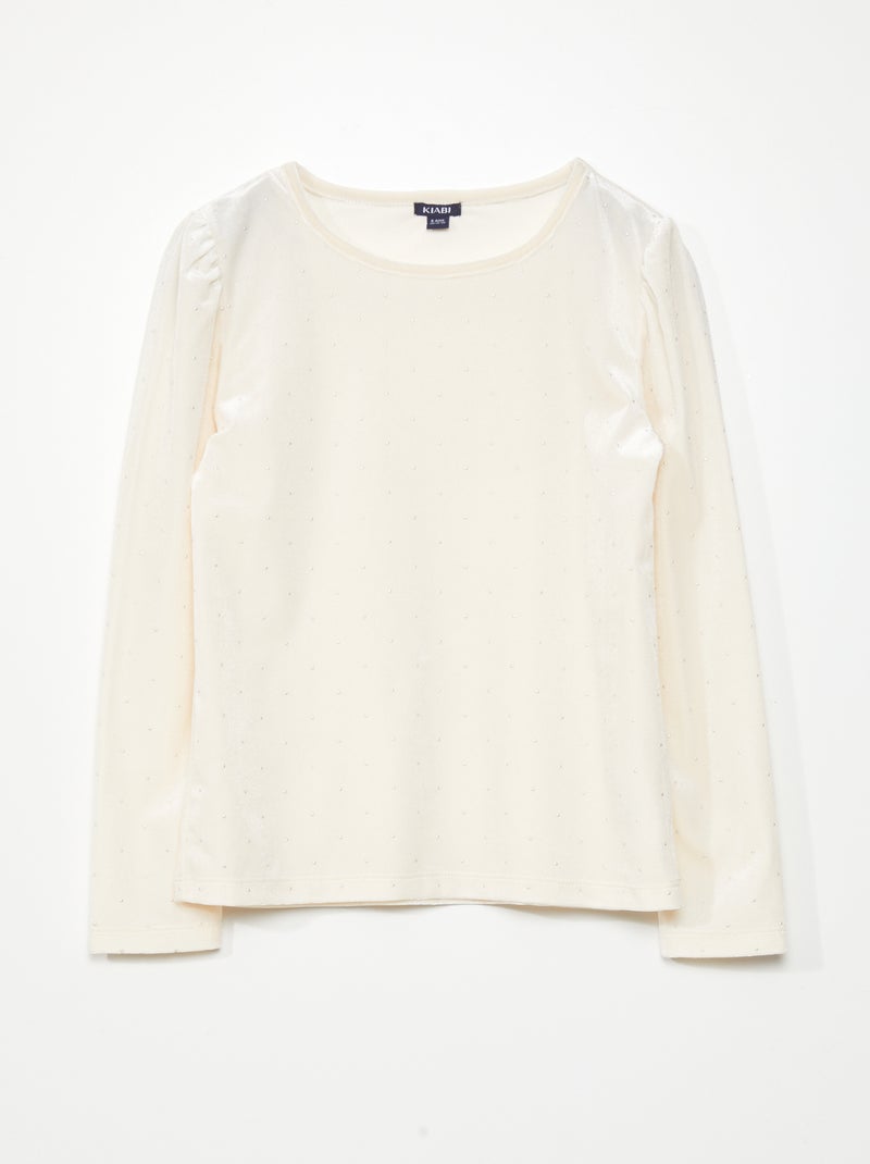 T-shirt in velluto a maniche lunghe BIANCO - Kiabi
