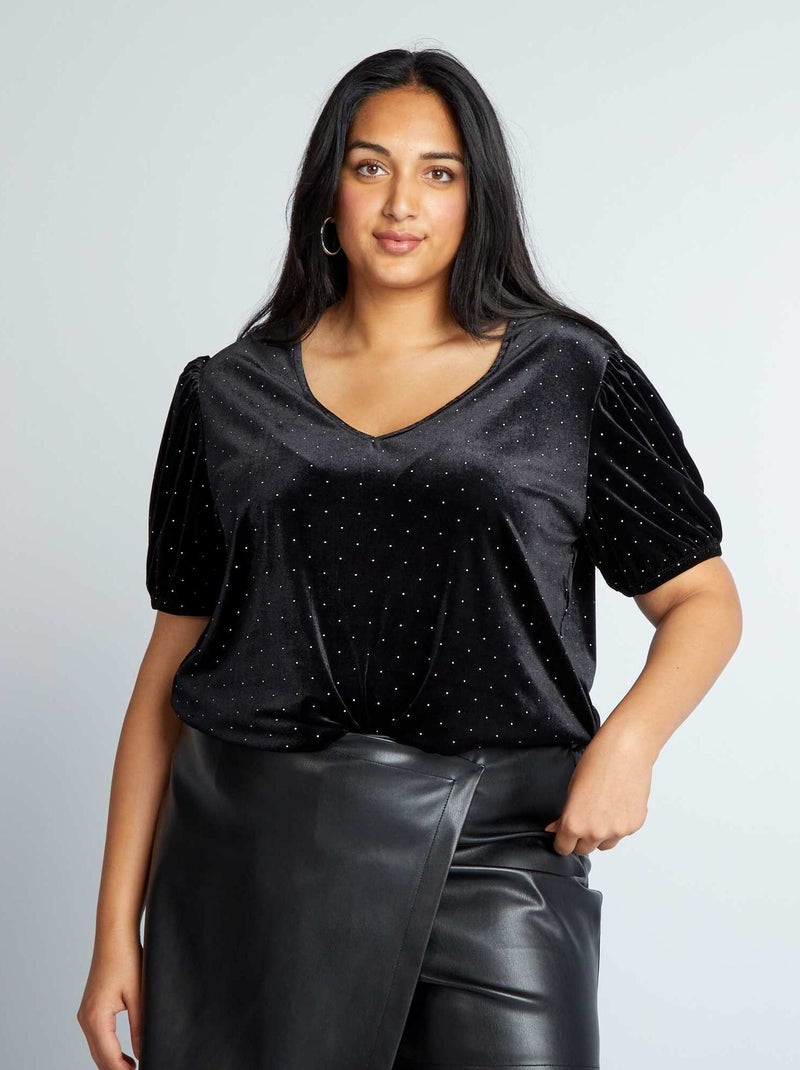 T-shirt in velluto con dettagli gioiello nero - Kiabi