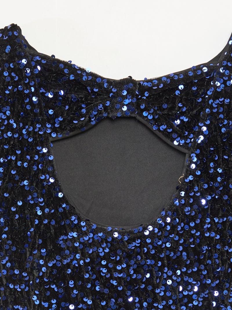 T-shirt in velluto con paillettes Blu - Kiabi
