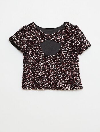 T-shirt in velluto con paillettes