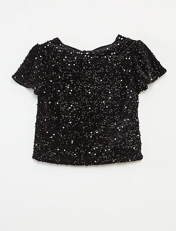T-shirt in velluto con paillettes
