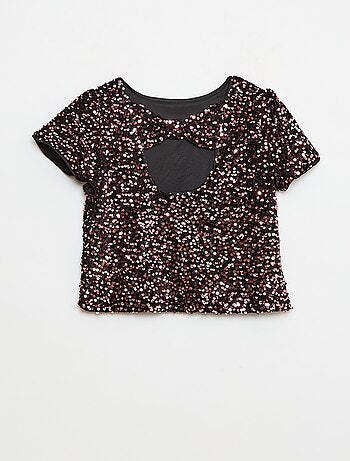 T-shirt in velluto con paillettes