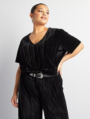 T-shirt in velluto scollo a V
