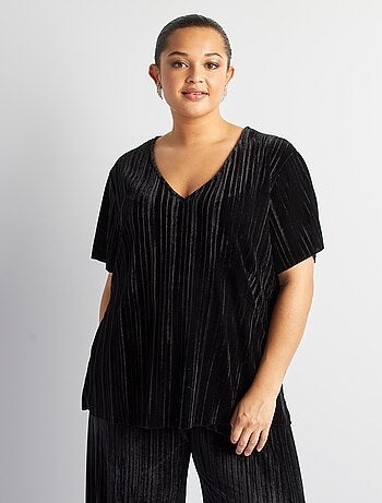 T-shirt in velluto scollo a V