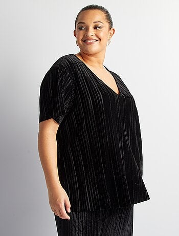 T-shirt in velluto scollo a V