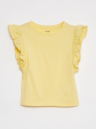 T-shirt in voile di cotone con ricamo a punto inglese