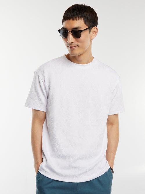 T-shirt jacquard a maniche corte tinta unita - Kiabi