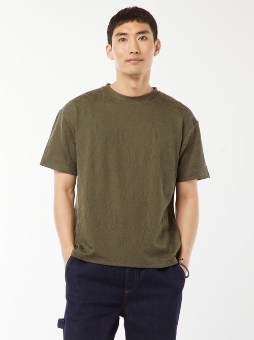 T-shirt jacquard a maniche corte tinta unita - Kiabi