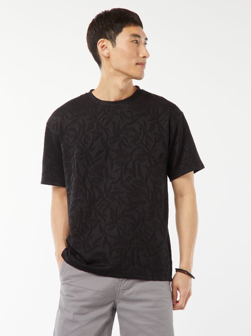 T-shirt jacquard a maniche corte tinta unita - Kiabi