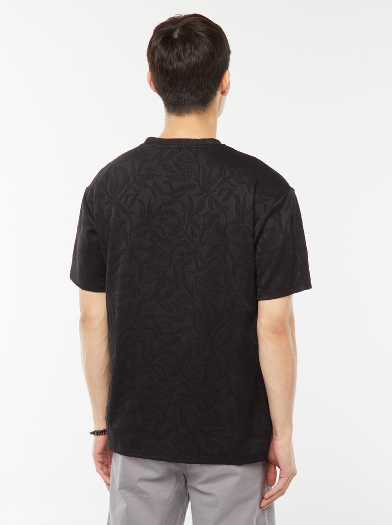 T-shirt jacquard a maniche corte tinta unita nero - Kiabi