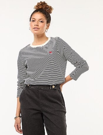 T-shirt 'JDY' a maniche lunghe a righe + ricamo 'cuore'