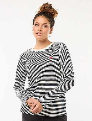 T-shirt 'JDY' a maniche lunghe a righe + ricamo 'cuore'