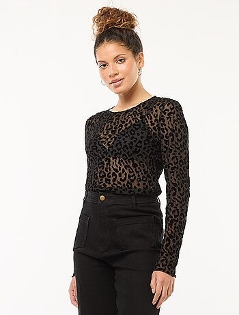 T-shirt 'JDY' trasparente con motivo leopardato