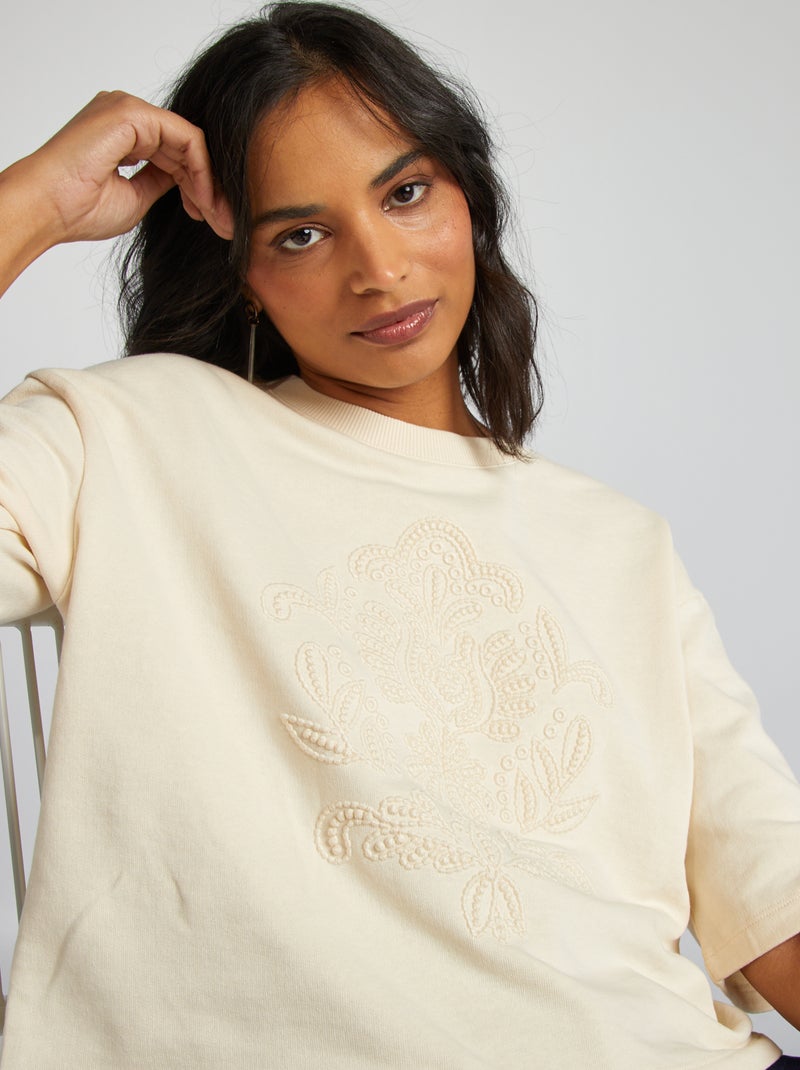 T-shirt larga crop top BEIGE - Kiabi