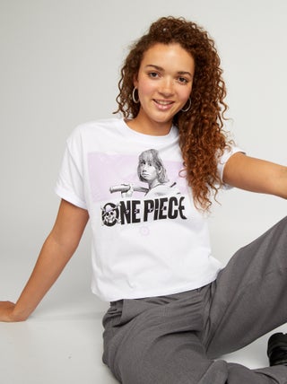 T-shirt larga cropped 'One Piece'