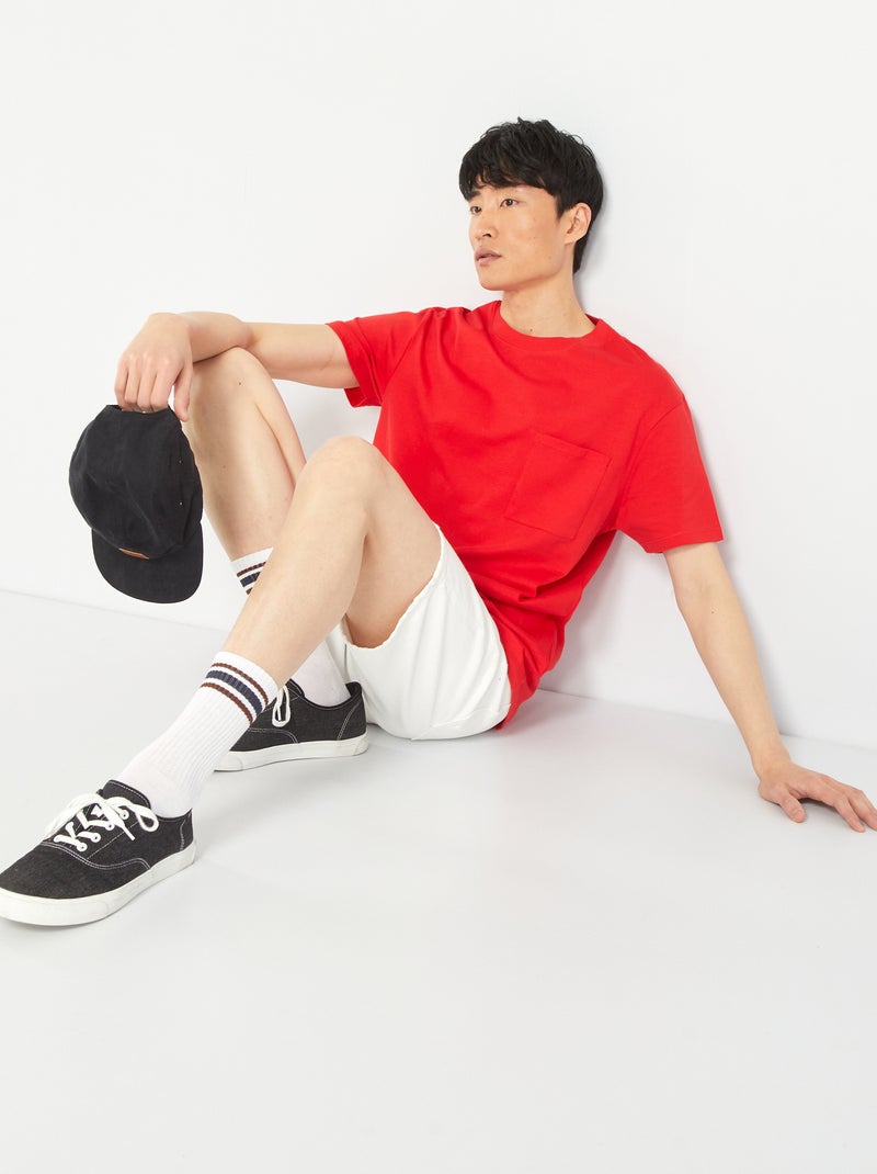 T-shirt larga in jersey con tasca rosso intenso - Kiabi