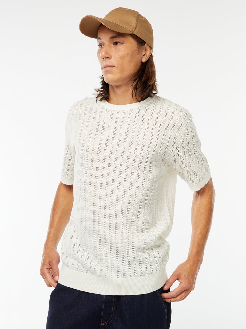 T-shirt lavorata a maglia a maniche corte Bianco - Kiabi